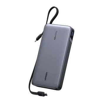 Powerbank Ugreen PB552 25000mAh, 165W, USB + USB-C, вбудований кабель (сірий) (55995B)