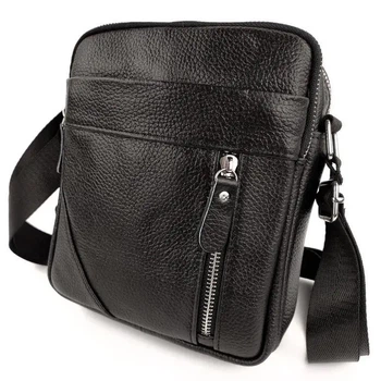 Мужская кожаная сумка через плечо Tiding Bag M38-10131A 18×21×7 черная — компактный мессенджер для документов и телефона