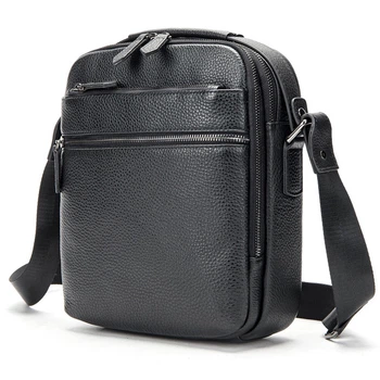 Чоловіча шкіряна сумка через плече Tiding Bag 711511 23×26×8 чорна — місткий месенджер з кишенями для документів і телефону