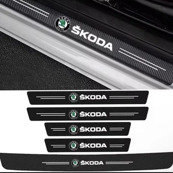 Защитная пленка накладка на пороги и бампер для шкода Skoda Черный Карбон наклейки светоотражающие надписи