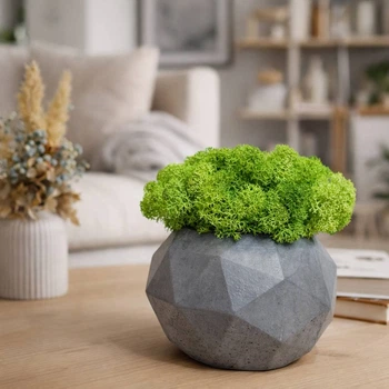 Кашпо со стабилизированным мхом 10×6.5 см Gray Concrete – декоративное гипсовое кашпо под бетон в стиле лофт