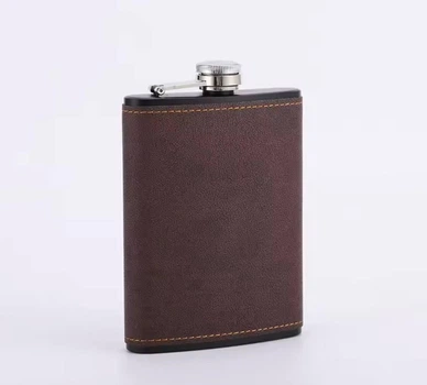 Фляга для напитков 8 oz (200 мл) нержавеющая сталь с отделкой под кожу, коричневая