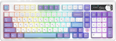 Бездротова Механічна Ігрова Клавіатура Ajazz AK980 V2 Purple з TFT-екраном, 2.4G/Bluetooth/Кабель