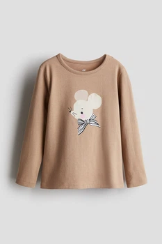 Футболка-лонгслив хлопковая з принтом для девочки H&M 0922700-114 134-140 см (8-10 years) Коричневый