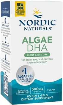 DHA з водоростей Nordic Naturals Algae DHA 500 мг 60 м'яких капсул (768990016042)