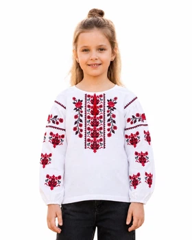 Вышиванка для девочки льняная праздничная Красная Рута В-3804 110см белая (30411110)
