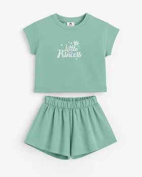 Костюм дитячий (футболка + шорти) "Little Princess" Бірюзовий 134/140 см