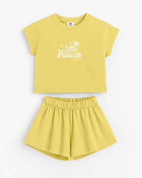Костюм детский (футболка + шорты) "Little Princess" Оливковый 98/104 см