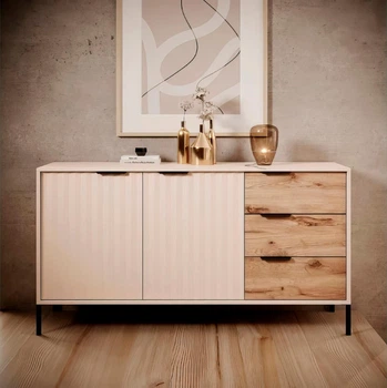 Буфет Maraline Nordic Ash matt black legs дводверний з шухлядами 153,1 см, 13780