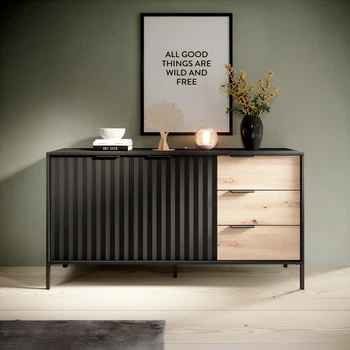 Буфет Maraline Nordic Black matt with ash black legs дводверний з шухлядами 153,1 см, 13781