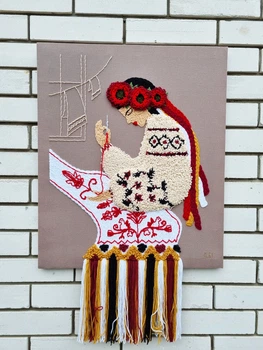 Вишита картина "Вишивальниця", килимова вишивка, настінне панно, розмір 60х50