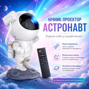 Лазерный ночник-проектор «Астронавт» с пультом управления, 8 цветов галактик и регулируемым туманом, вращающиеся руки и подставка, имитирующая поверхность Луны – идеальное звездное небо в вашем доме для расслабляющих ночных снов