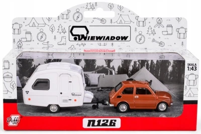 Model kolekcjonerski Daffi Fiat 126p + Przyczepa Kempingowa Niewiadow 1:43 K‑605 Brązowy (5905422116054)