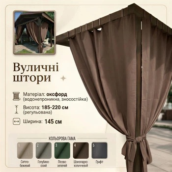 Штори вуличні водонепроникні на зав'язках, 145*185-220 см, коричневий