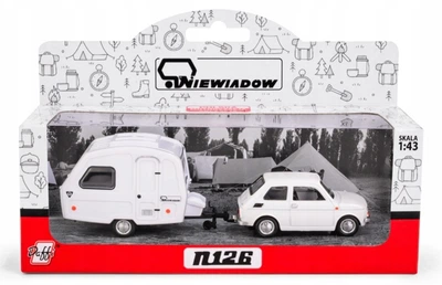 Model kolekcjonerski Daffi Fiat 126p + Przyczepa Kempingowa Niewiadow 1:43 K-606 Biały (5905422116061)