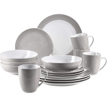 Набір посуду MSER 931566 Kitchen Time II на 4 персони, комбінований сервіз 16 шт. бежевого кольору з ледь помітним візерунком, порцеляна