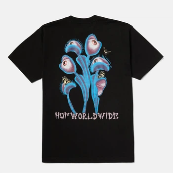 Футболка Huf Fly Trap черная унисекс с принтом мухоловки и бабочками 100% хлопок для уличного стиля S Чорна (2602537002)