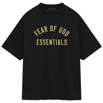 Футболка Черная футболка Fear of God Essentials унисекс хлопковая с объемным логотипом в уличном стиле оверсайз M Чорна (2594987209f)