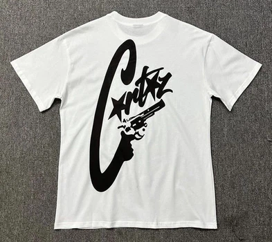 Футболка Vans Белая футболка Corteiz с черным принтом пистолета и логотипом унисекс оверсайз хлопковая уличного стиля XXL Біла (2602704294f)