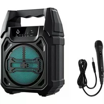 Портативная Bluetooth колонка GTS-1283 с проводным микрофоном, динамик 6.5", FM-радио, microSD, дисплей, аккумулятор 1500 мА·ч, черная