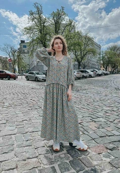Женское льняное платье миди свободного силуэта с объемными рукавами NORA KVITTIN MKNK2064-3 - 44, М'ятний
