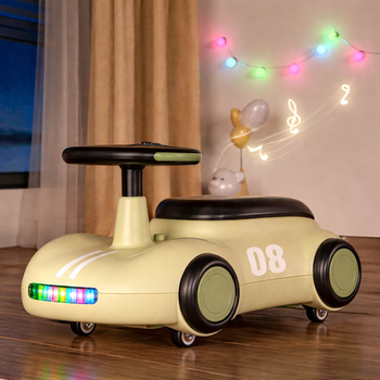 Дитяча машина-каталка S-628 "Retro Style" з LED-підсвіткою, музичним кермом та багажником Бежевий
