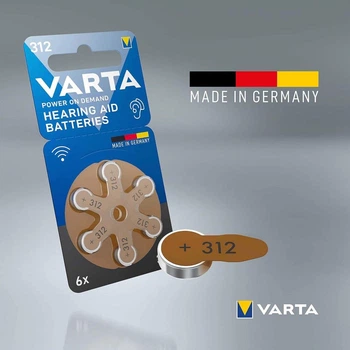 Батарейки для слуховых аппаратов воздушно-цинковые VARTA 312(60шт.) - 10 блистеров в коробке + Бесплатная доставка!