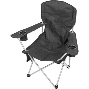 Крісло туристичне складане Camp&GO Heated Deluxe Quad з підігрівом сталева рама поліестер до 110 кг 2 підлокітники підсклянник-сітка 2 кишені для аксесуарів компактне складання кемпінгове крісло чорне