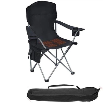 Кресло раскладное для кемпинга Camp&GO Heated Deluxe Quad с подогревом прочная стальная конструкция мягкое сиденье 2 подлокотника 2 кармана сумка до 110 кг черный