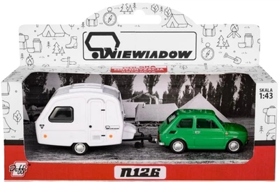 Model kolekcjonerski Daffi Fiat 126p + Przyczepa Kempingowa Niewiadow N126 1:43 K-608 Zielono-biały (5905422116085)