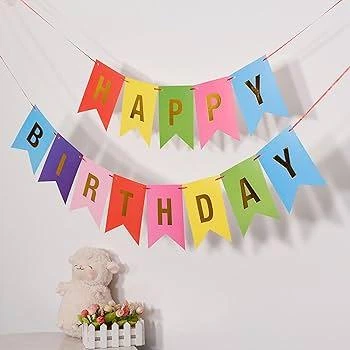 Гірлянда паперова з прапорців різнокольорова з літерами Happy Birthday довжина 2 м