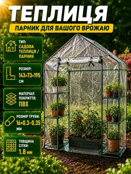 Садовая теплица двускатная парник Helper HP-1124 143x73x195 см с боковыми полками для цветов рассады и декоративных растений прочная оцинкованная конструкция полиэтиленовое покрытие компактный парник для сада