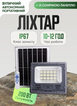 Туристичний світлодіодний прожектор на сонячній батареї 200 Вт ліхтар для кемпінгу риболовлі автономне вуличне світло з пультом і датчиком руху вологозахищений корпус IP67