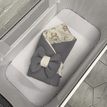 Демісезонний конверт-ковдра Baby Comfort піке Ведмедики в кошику сірий