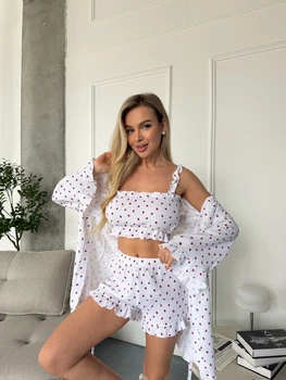 Піжама жіноча трійка халат топ шорти Olivia Collection L-XL білий