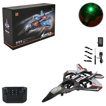 Игрушечный радиоуправляемый самолет с подсветкой красный 25 см детский RC истребитель на пульте с аккумулятором ZJ100A