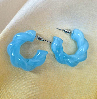 Женские сережки Крученые кольца Акрил jewelry Голубые