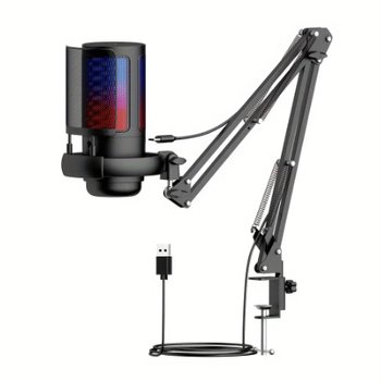 Игровой конденсаторный USB-микрофон с RGB-подсветкой на кронштейне/ Для ПК и стримов