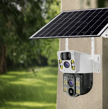 4K Бездротова камера Solar WI-FI , подвійний об'єктив, нічне бачення V380 Pro CCTV 8MP + Сонячна панель