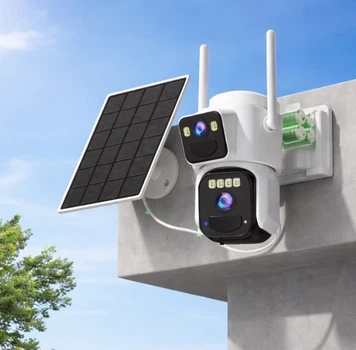 Поворотная WiFi камера 2 линзы 4к с солнечной панелью 8mp, захист від пилу та вологи IP66