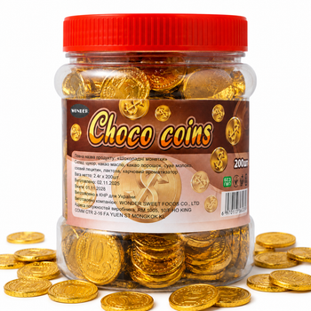 Монетки Gold Coin із шоколадної глазурі 200 шт 480 г - солодощі у золотистій фользі