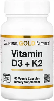 Вітамін D3 з K2 California Gold Nutrition Vitamin D3 + K2 60 капсул