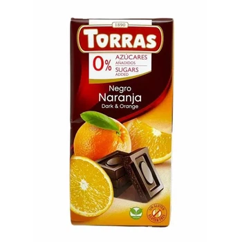 Шоколад черный без сахара с кусочками апельсина Torras 75 г