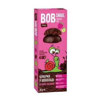Натуральні яблучно-малинові цукерки в чорному шоколаді Bob Snail 30 г