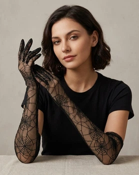 Довгі рукавички з павутинкою honey fashion accessories s/m/l чорні (30к068)