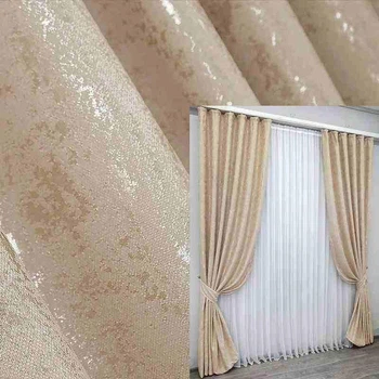 Комплект лляних штор мармур 150×270 см (2 шт) бежевий