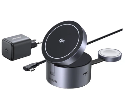 Беспроводная зарядная станция UGREEN Qi2 15W 3в1 | MagSafe | iPhone + Apple Watch + AirPods | складная дорожная