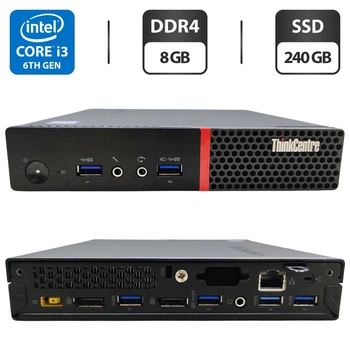 Неттоп Lenovo ThinkCentre M900 Tiny USFF / Intel Core i3-6100T (2 (4) ядра по 3.2 GHz) / 8 GB DDR4 / 240 GB SSD / Intel HD Graphics 530 / Блок питания б/у