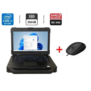 Защищенный ноутбук Dell Latitude 5424 Rugged / 14" (1920x1080) IPS / Intel Core i7-8650U (4 (8) ядра по 1.9 - 4.2 GHz) / 16 GB DDR4 / 256 GB SSD / AMD Radeon RX 540, 4 GB GDDR5, 128-bit / WebCam / Два АКБ б/у + Подарок Проводная мышь / USB