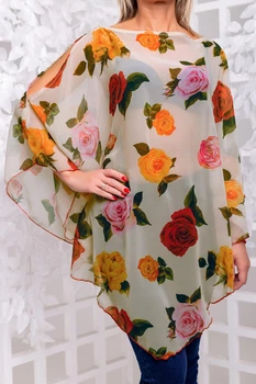Жіноча пляжна туніка з шифону з принтом вільного крою Seventeen L-XL Бежевий (2000000065410)